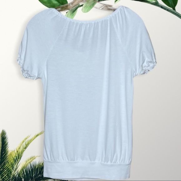 Cable & Gauge Top Peasant Style Smocking Short Sleeve White Size S - Picture 3 of 9